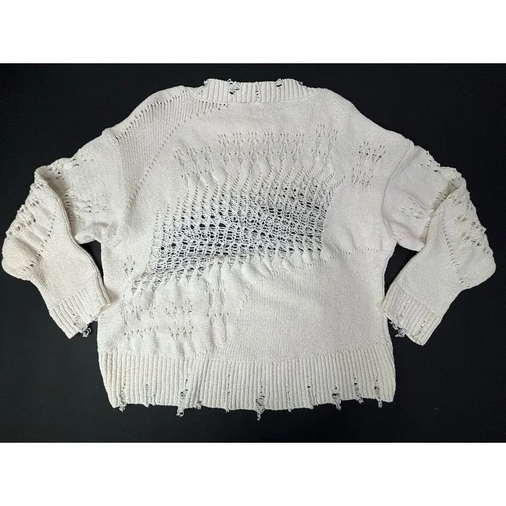 Zara Ripped Open Knit Sweater‎ Cream Womens Medium Crochet Distressed Spain NWT - Picture 3 of 12
